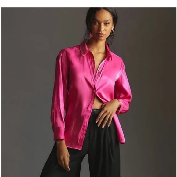 Anthropologie Pink Button Down Shirt - Picture 1 of 16